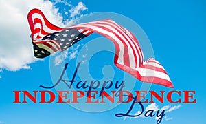 Happy Independence day 4th of July. American flag in blue sky background