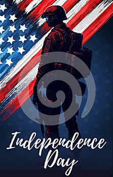 Happy independence day 4th of July card with USA Army Soldier. AI generated illustration