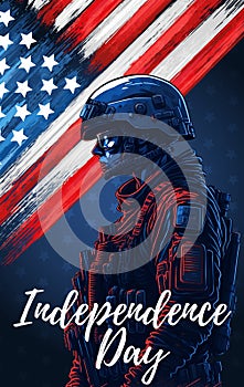 Happy independence day 4th of July card with USA Army Soldier. AI generated illustration