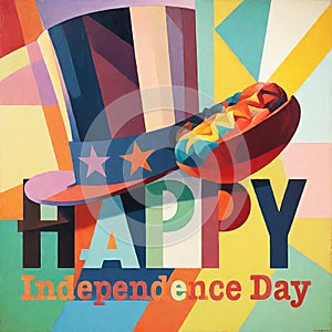 Happy Independence Day Abstract art with hat and hot dog