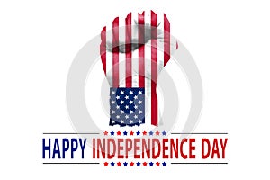 Happy Independence Day Abstract Background with Fist Painted with United States flag. New 4th of July backdrop concept