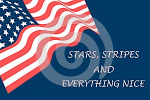 Happy Independence Day. Banner template with waving American flag and lettering text. Vector