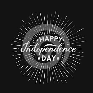 Happy Independence Day calligraphy hand lettering with fireworks. 4th of July retro celebration poster vector illustration. Easy