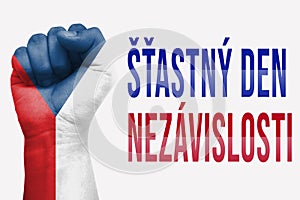 happy independence day Czech Republic Modern Abstract Background with Fist Painted with Czech Republic flag. New 28th of october