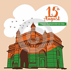 Happy independence day . Gateway of india at Mumbai india  illustration