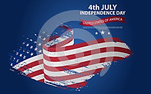 Happy Independence Day greeting card with brush stroke background in United States national flag colors. Happy 4th of