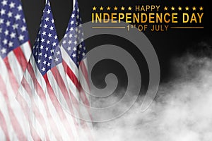 Happy Independence Day greeting text with golden letters and sparks isolated on black background, beautiful typography magic desig