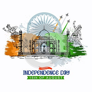 Happy Independence Day of India. monument and Landmark. white background abstract vector illustration graphic design