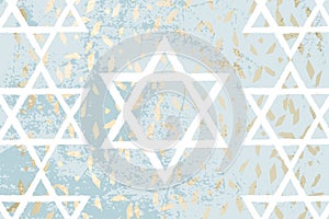 Blue gold marble grunge marble chic background with hand drawn white David star symbol