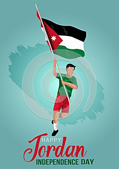 Happy independence day Jordan. vector illustration design of man with flag. poster, banner , template design