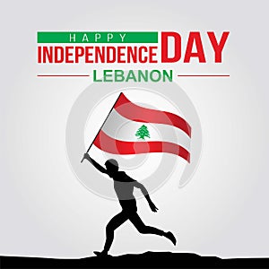 Happy Independence day Lebanon Vector Template Design Illustration. silhouette man running with flag