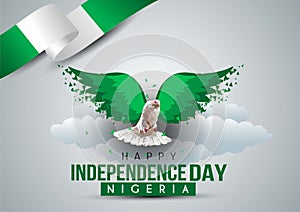 Happy independence day Nigeria. flying dove with Nigerian flag. vector illustration design photo