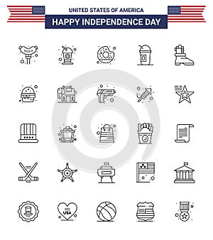 Happy Independence Day Pack of 25 Lines Signs and Symbols for american; shose; round; states; american