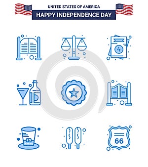 Happy Independence Day Pack of 9 Blues Signs and Symbols for glass; american; scale; wine; wedding