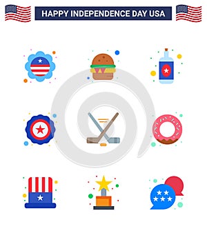 Happy Independence Day Pack of 9 Flats Signs and Symbols for american; ice sport; alcohol; hokey; star