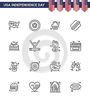 Šťastný nezávislost zabalit z 16 vedení známky a symboly nástroj státy dort párek v rohlíku 