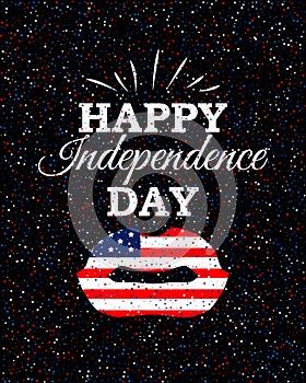 Happy Independence Day poster with USA flag lips on scatter circles background