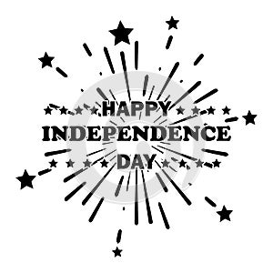 Happy Independence Day Text over Fireworks Background. 4th Fourth of July Holiday Celebration America USA. Black Poster