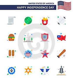 Happy Independence Day USA Pack of 16 Creative Flats of burger; grill; fast; bbq; food