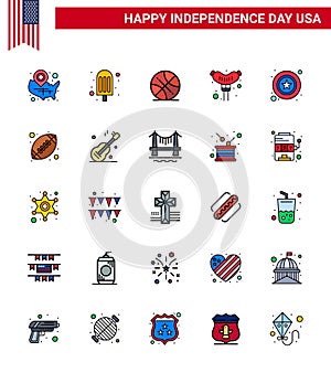 Happy Independence Day USA Pack of 25 Creative Flat Filled Lines of star; men; backetball; sausage; food