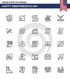 Happy Independence Day USA Pack of 25 Creative Lines of american; ice sport; american; hokey; fire