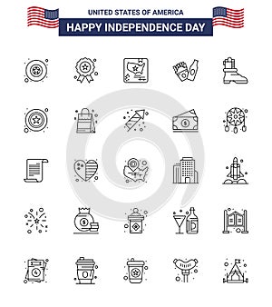 Happy Independence Day USA Pack of 25 Creative Lines of men; boot; flag; shose; frise