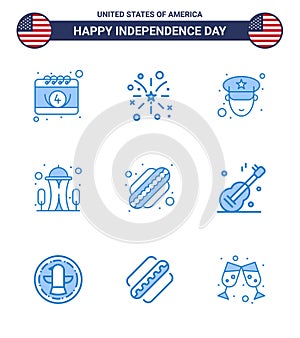 Happy Independence Day USA Pack of 9 Creative Blues of states; american; man; space; landmark