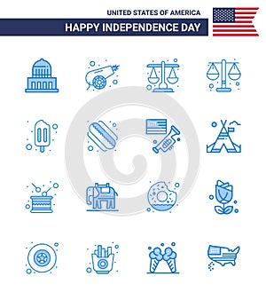 Happy Independence Day USA Pack of 16 Creative Blues of states; american; court; cream; ice cream