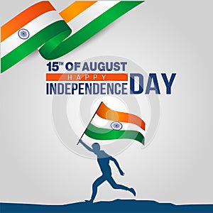 Happy India Independence Day Vector Template Design Illustration. silhouette man running with flag