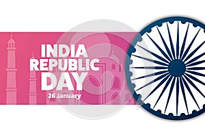Happy India Republic Day. 26 January. Holiday concept. Template for background, banner, card, poster with text