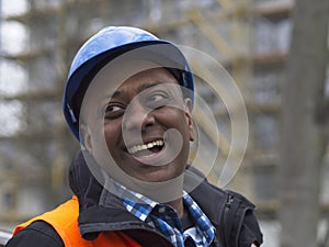 Happy Indian engineer, close up portrait