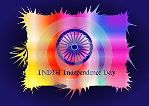 Happy Indian Independence Day celebration. Abstract background of Indian colors and symbol of the wheel of dharma, Ashoka Wheel