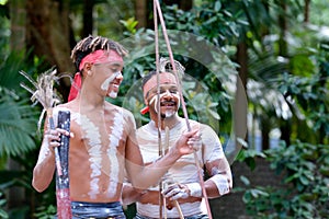 Happy Indigenous Australians Men Hunting