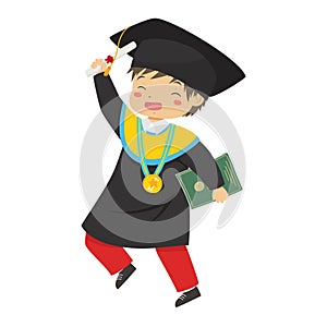 Happy Indonesia Student Boy Graduate from School Character Vector