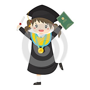 Happy Indonesia Student Girl Graduate from School Character Vector