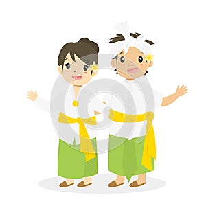 Indonesian Children Wearing Bali Traditional Vector