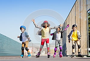 Happy skaters having fun at stadium