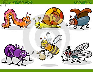 Happy insects set cartoon illustration