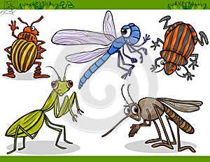 Happy insects set cartoon illustration
