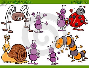 Happy insects set cartoon illustration