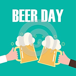 Happy international beer day poster background vector illustration in flat style greeting card retro graphic of beer day