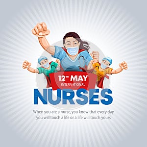 happy international nurse day. super hero nurse staff flying with sky. abstract vector illustration poster design