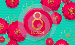 Happy International Women`s Day 8 March papercut illustration banner or card. Vector Womens Day background