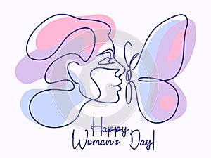 Happy International Womens day 8 March card. Abstract portrait of woman