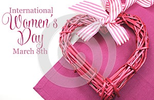 Happy International Womens Day, March 8, heart and text