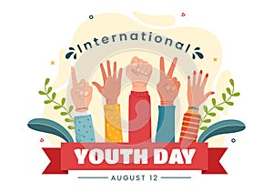 Happy International Youth Day Vector Illustration with Young Boys and Girls Togetherness in Flat Cartoon Hand Drawn