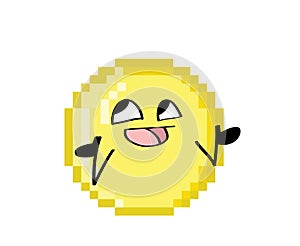 Happy  internet meme illustration of Pixel art golden coin