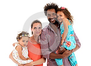 Happy interracial family isolated on white