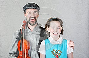 Happy Irish Musician with Child and Fiddle