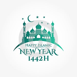 Happy islamic new year 1442 Hijriyah logotype